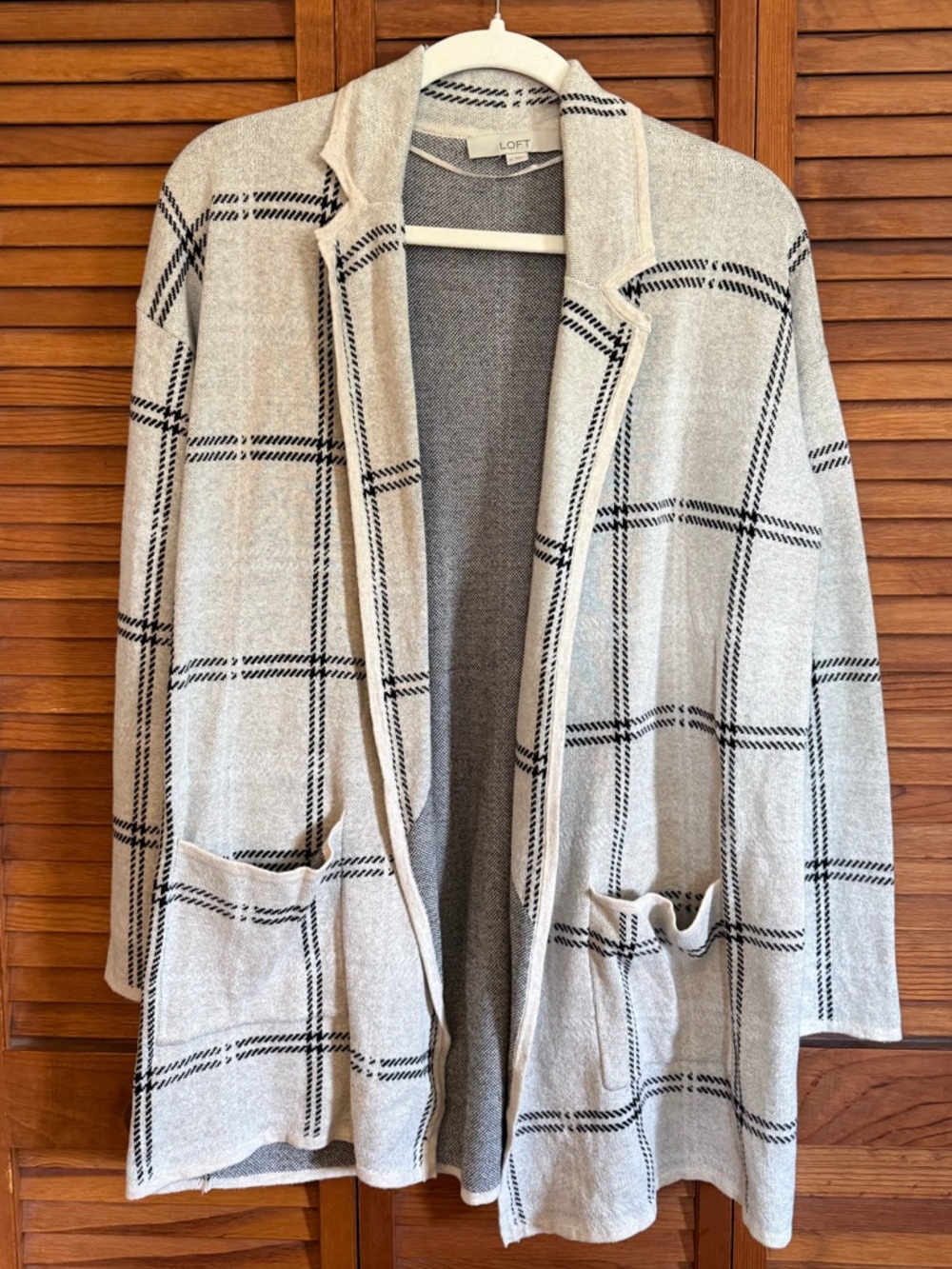 LOFT Beige and Black Knit Open Cardigan